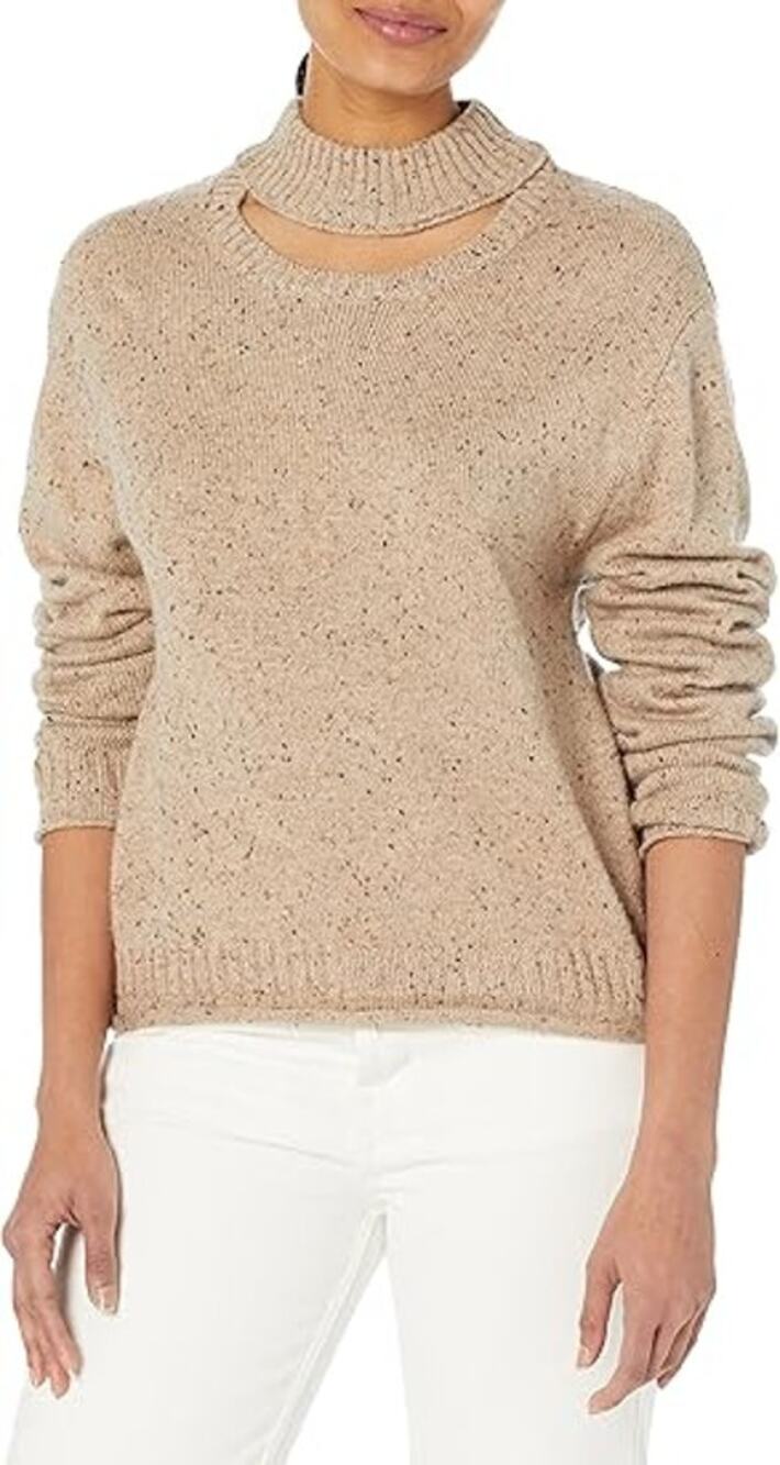 Monrow Style HT1300 Mock Neck Cutout Sweater Pants 2 Pc Set Beige Wool Womens XS